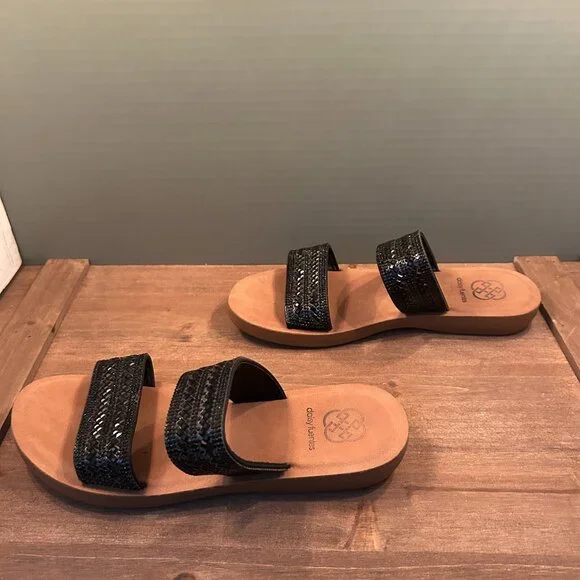 Daisy Fuentes Womens Black Slip On Open Toe Sandals Size 7.5M - Picture 3 of 8